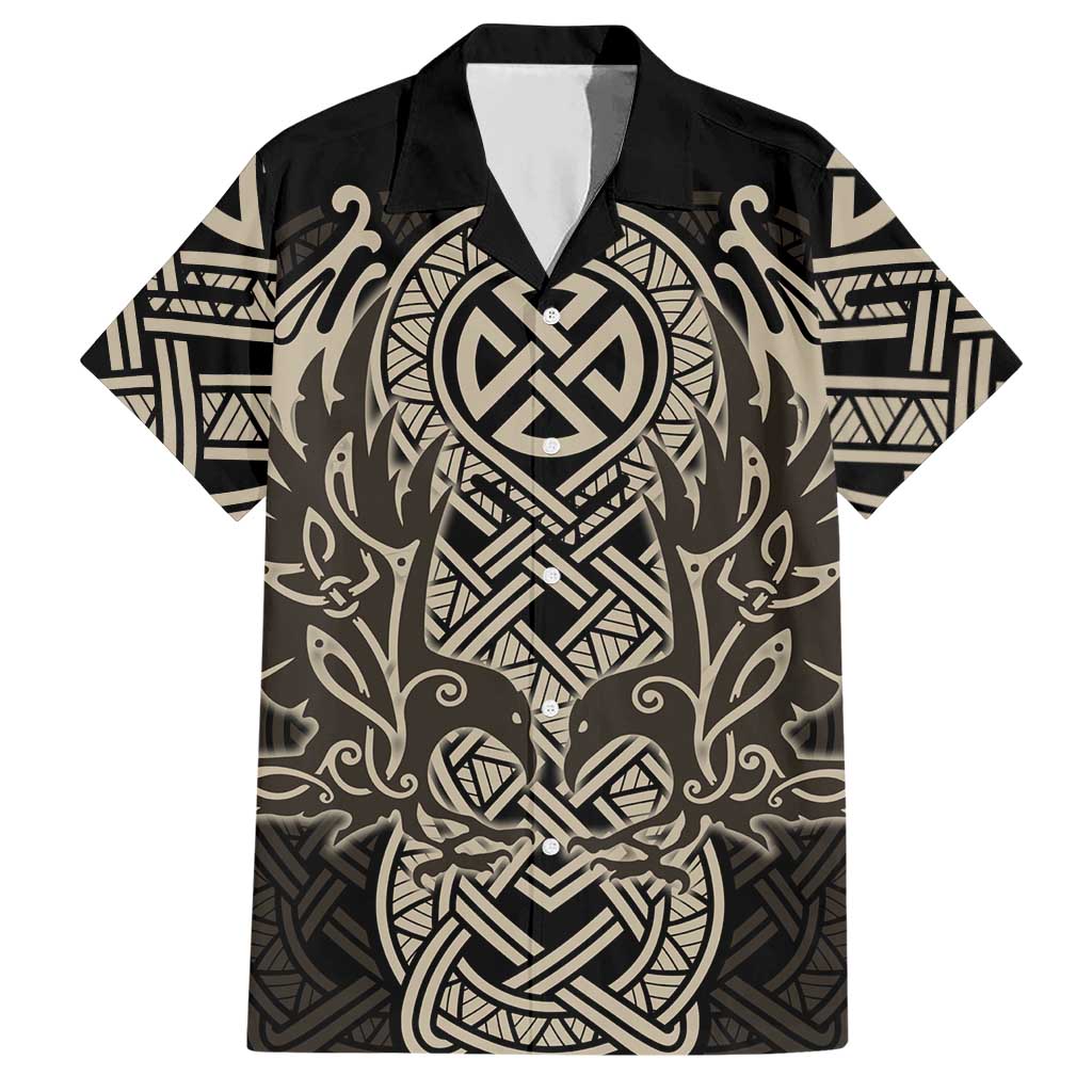 Celtic Trinity Knot Raven Emblem Hawaiian Shirt Intricate Norse Tribal Knotwork Illustration