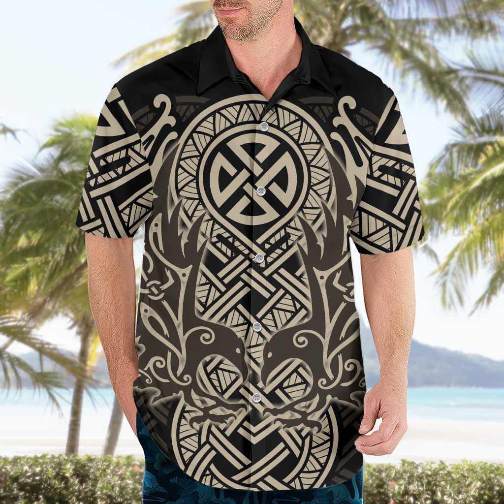 Celtic Trinity Knot Raven Emblem Hawaiian Shirt Intricate Norse Tribal Knotwork Illustration