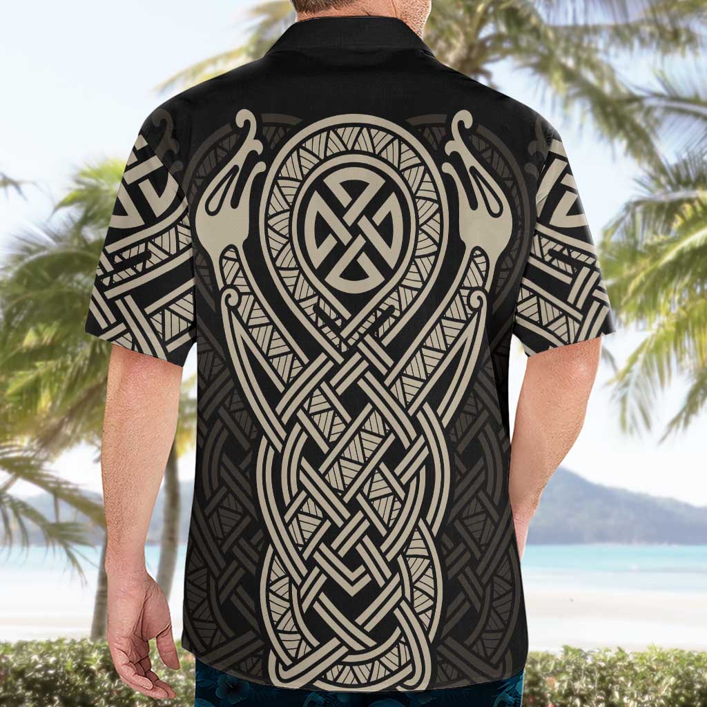 Celtic Trinity Knot Raven Emblem Hawaiian Shirt Intricate Norse Tribal Knotwork Illustration