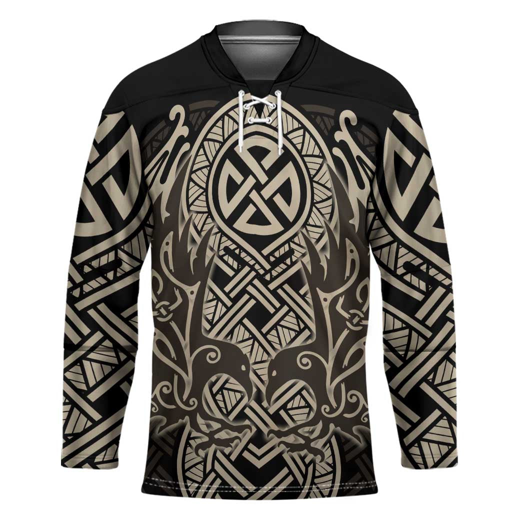 Celtic Trinity Knot Raven Emblem Hockey Jersey Intricate Norse Tribal Knotwork Illustration