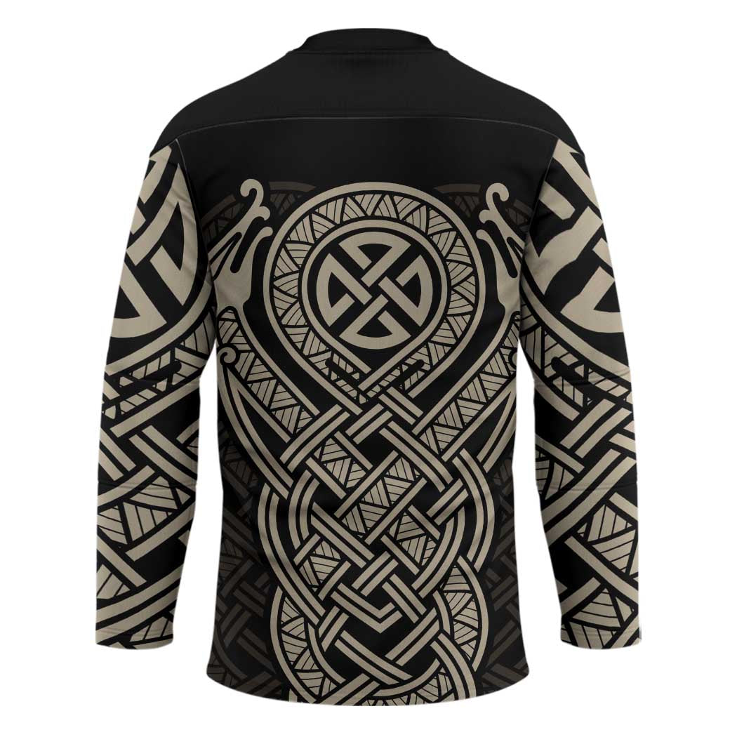 Celtic Trinity Knot Raven Emblem Hockey Jersey Intricate Norse Tribal Knotwork Illustration