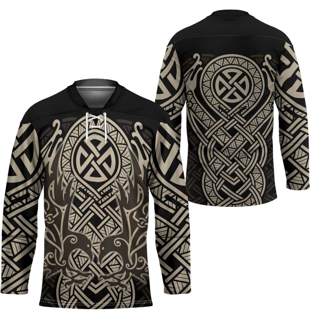 Celtic Trinity Knot Raven Emblem Hockey Jersey Intricate Norse Tribal Knotwork Illustration