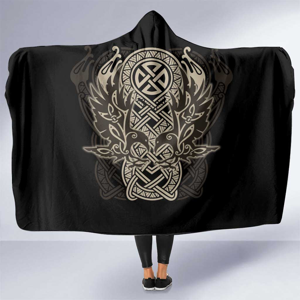 Celtic Trinity Knot Raven Emblem Hooded Blanket Intricate Norse Tribal Knotwork Illustration