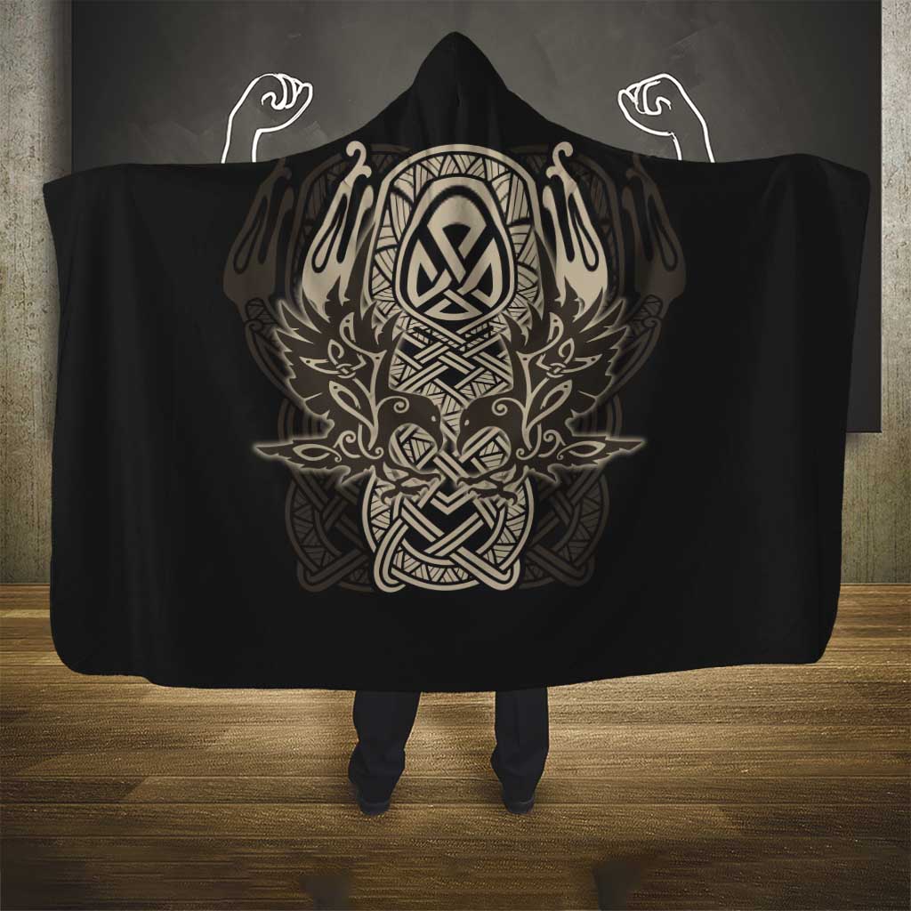 Celtic Trinity Knot Raven Emblem Hooded Blanket Intricate Norse Tribal Knotwork Illustration