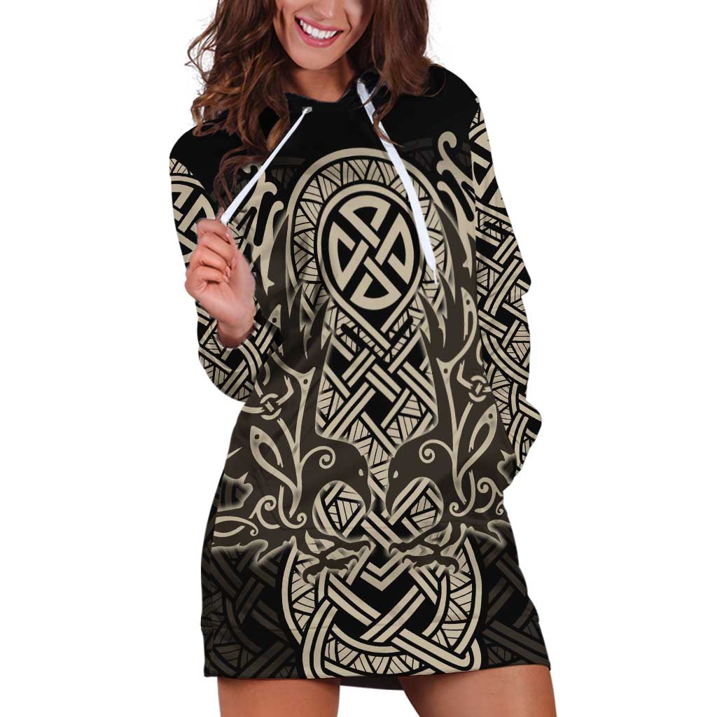 Celtic Trinity Knot Raven Emblem Hoodie Dress Intricate Norse Tribal Knotwork Illustration
