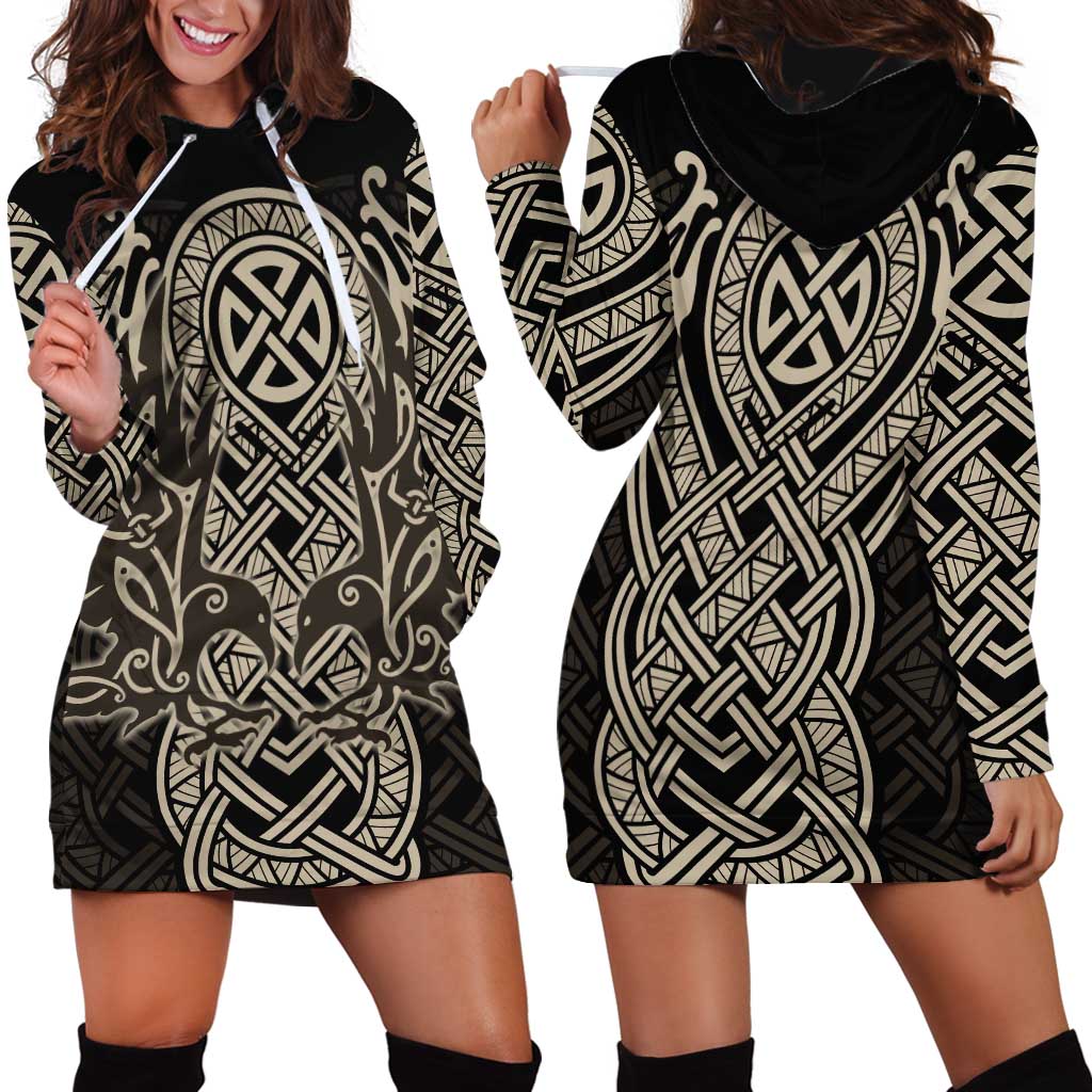 Celtic Trinity Knot Raven Emblem Hoodie Dress Intricate Norse Tribal Knotwork Illustration