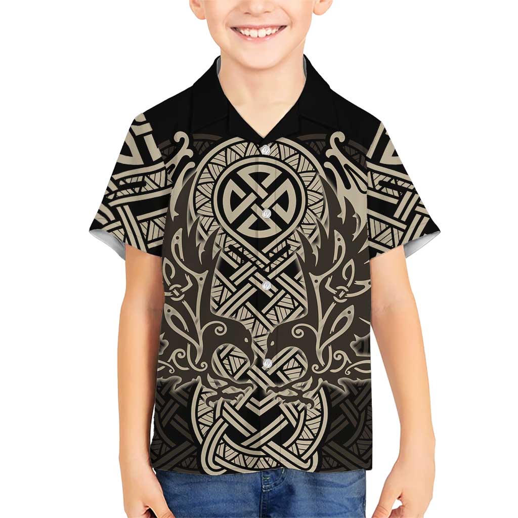 Celtic Trinity Knot Raven Emblem Kid Hawaiian Shirt Intricate Norse Tribal Knotwork Illustration
