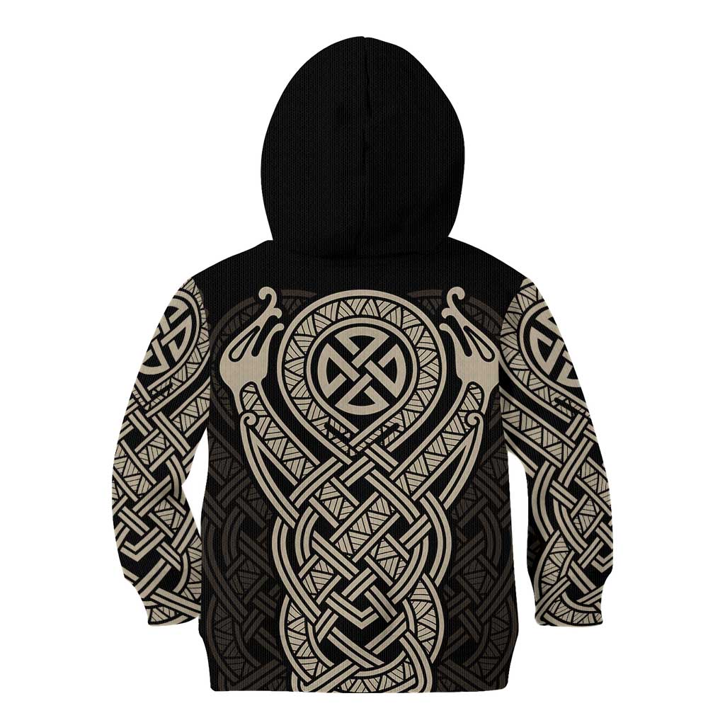Celtic Trinity Knot Raven Emblem Kid Hoodie Intricate Norse Tribal Knotwork Illustration