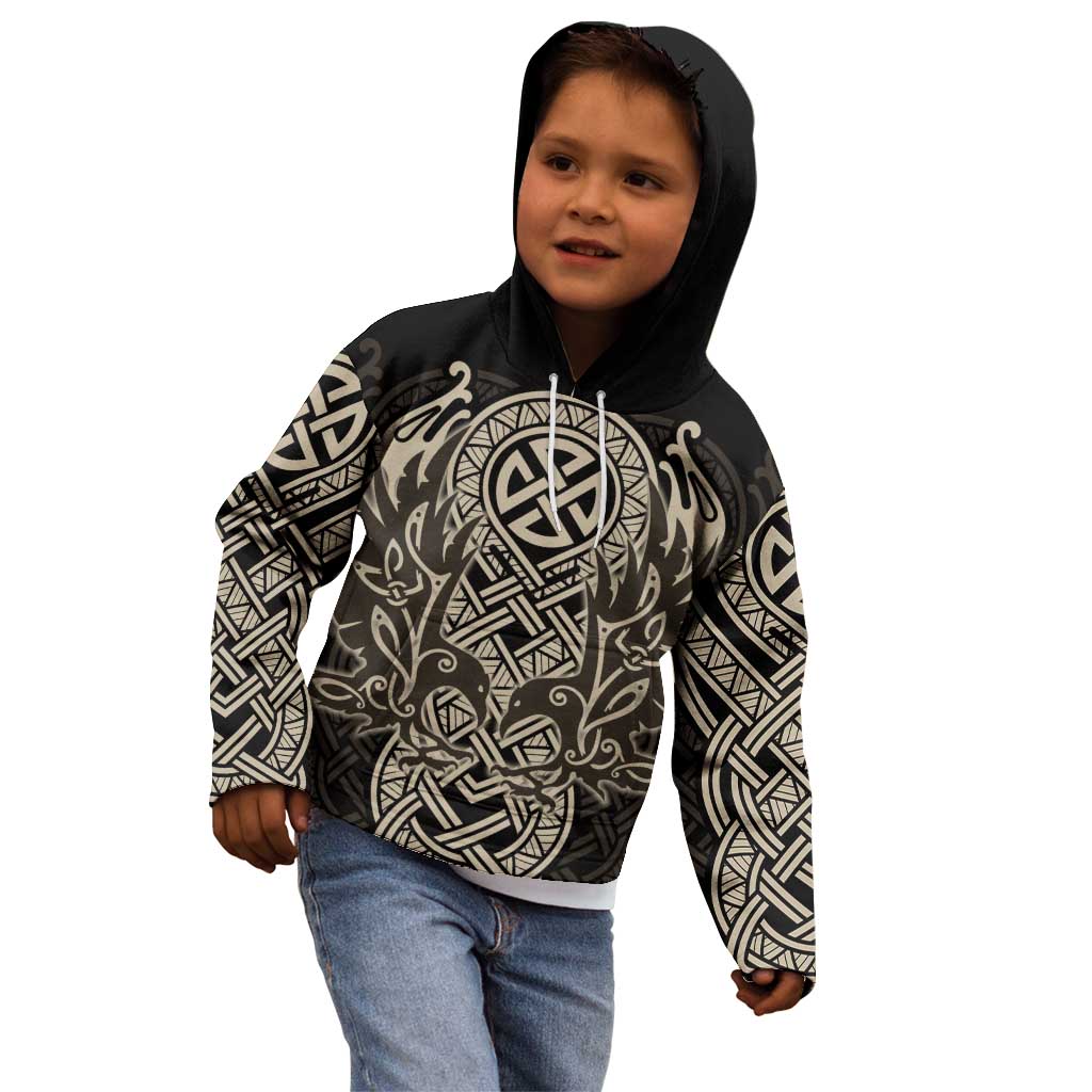 Celtic Trinity Knot Raven Emblem Kid Hoodie Intricate Norse Tribal Knotwork Illustration