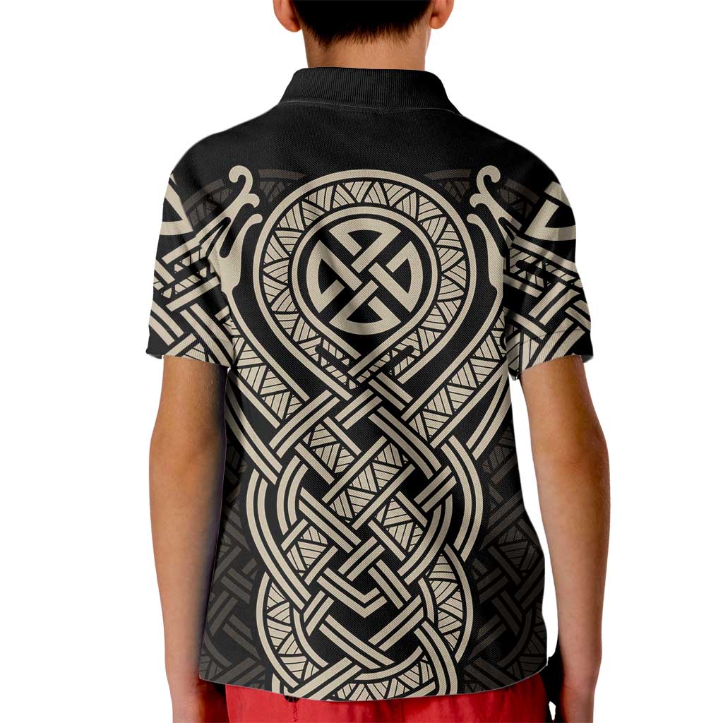 Celtic Trinity Knot Raven Emblem Kid Polo Shirt Intricate Norse Tribal Knotwork Illustration