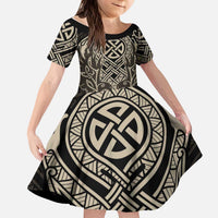 Celtic Trinity Knot Raven Emblem Kid Short Sleeve Dress Intricate Norse Tribal Knotwork Illustration