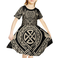 Celtic Trinity Knot Raven Emblem Kid Short Sleeve Dress Intricate Norse Tribal Knotwork Illustration
