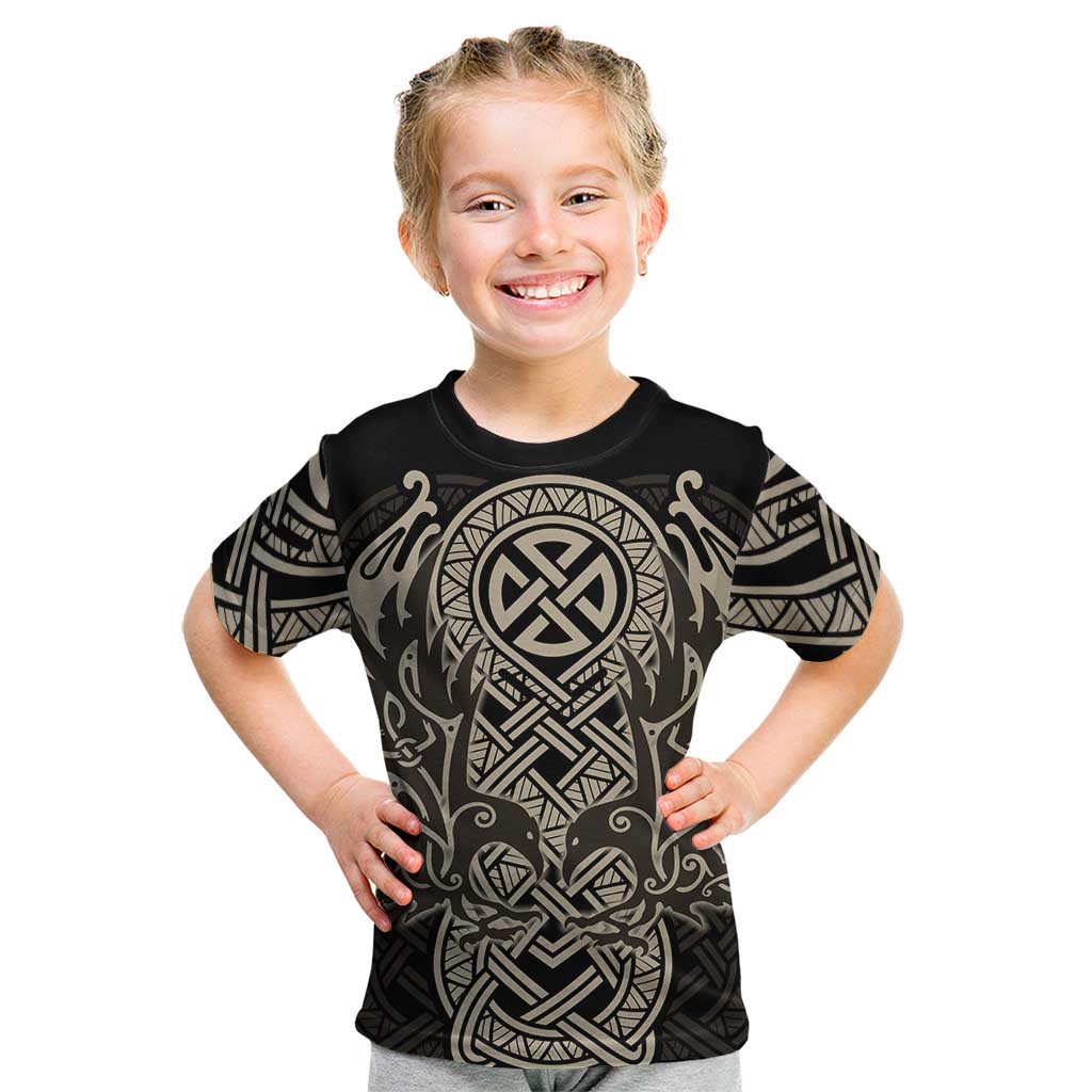 Celtic Trinity Knot Raven Emblem Kid T Shirt Intricate Norse Tribal Knotwork Illustration