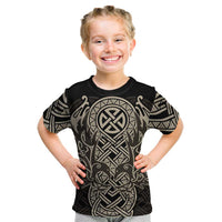 Celtic Trinity Knot Raven Emblem Kid T Shirt Intricate Norse Tribal Knotwork Illustration