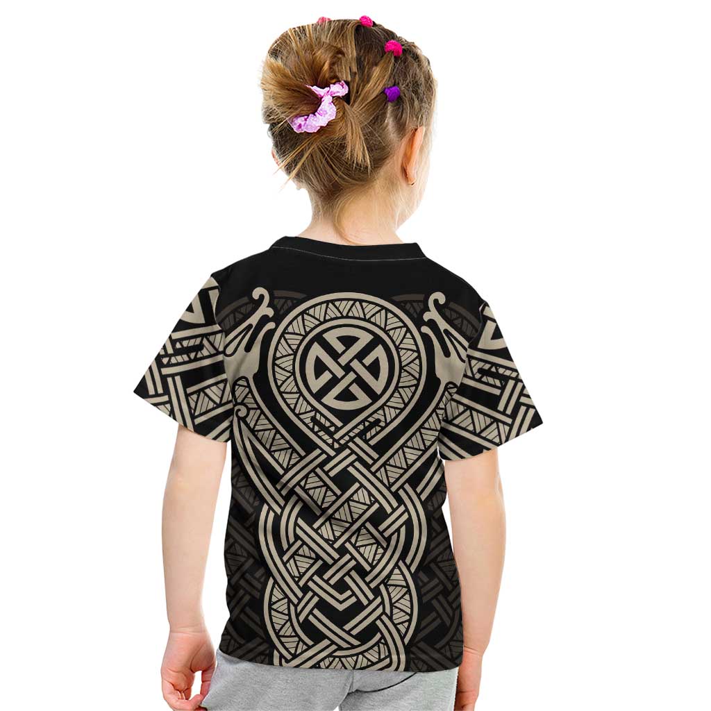 Celtic Trinity Knot Raven Emblem Kid T Shirt Intricate Norse Tribal Knotwork Illustration