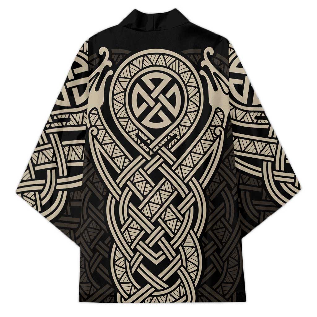 Celtic Trinity Knot Raven Emblem Kimono Intricate Norse Tribal Knotwork Illustration