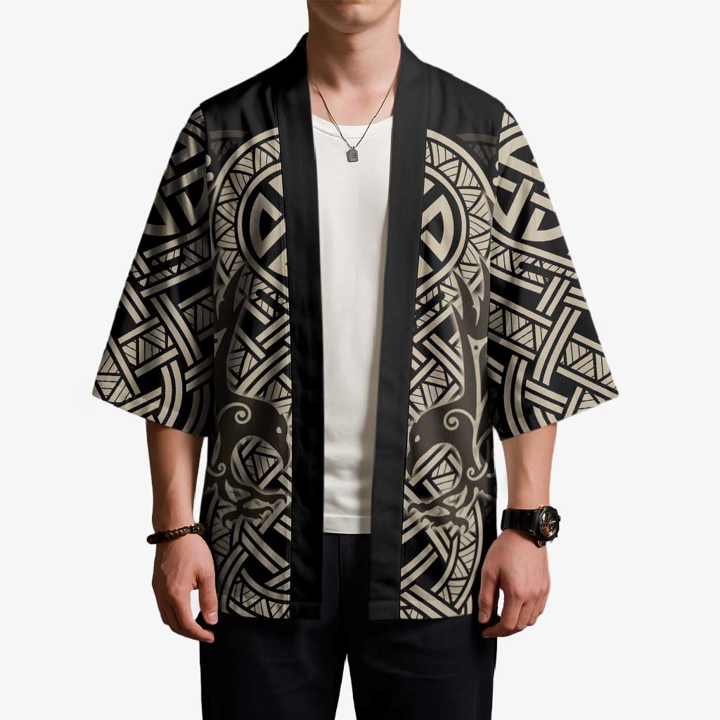 Celtic Trinity Knot Raven Emblem Kimono Intricate Norse Tribal Knotwork Illustration