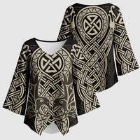 Celtic Trinity Knot Raven Emblem Kimono Sleeve Blouse Intricate Norse Tribal Knotwork Illustration