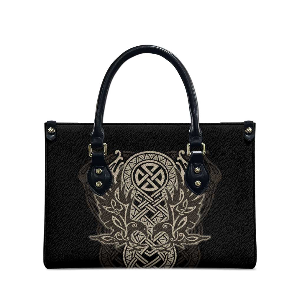 Celtic Trinity Knot Raven Emblem Leather Bag Intricate Norse Tribal Knotwork Illustration