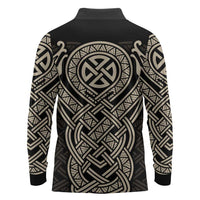 Celtic Trinity Knot Raven Emblem Long Sleeve Polo Shirt Intricate Norse Tribal Knotwork Illustration