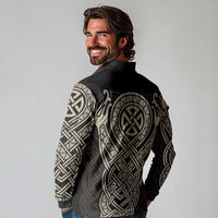 Celtic Trinity Knot Raven Emblem Long Sleeve Polo Shirt Intricate Norse Tribal Knotwork Illustration