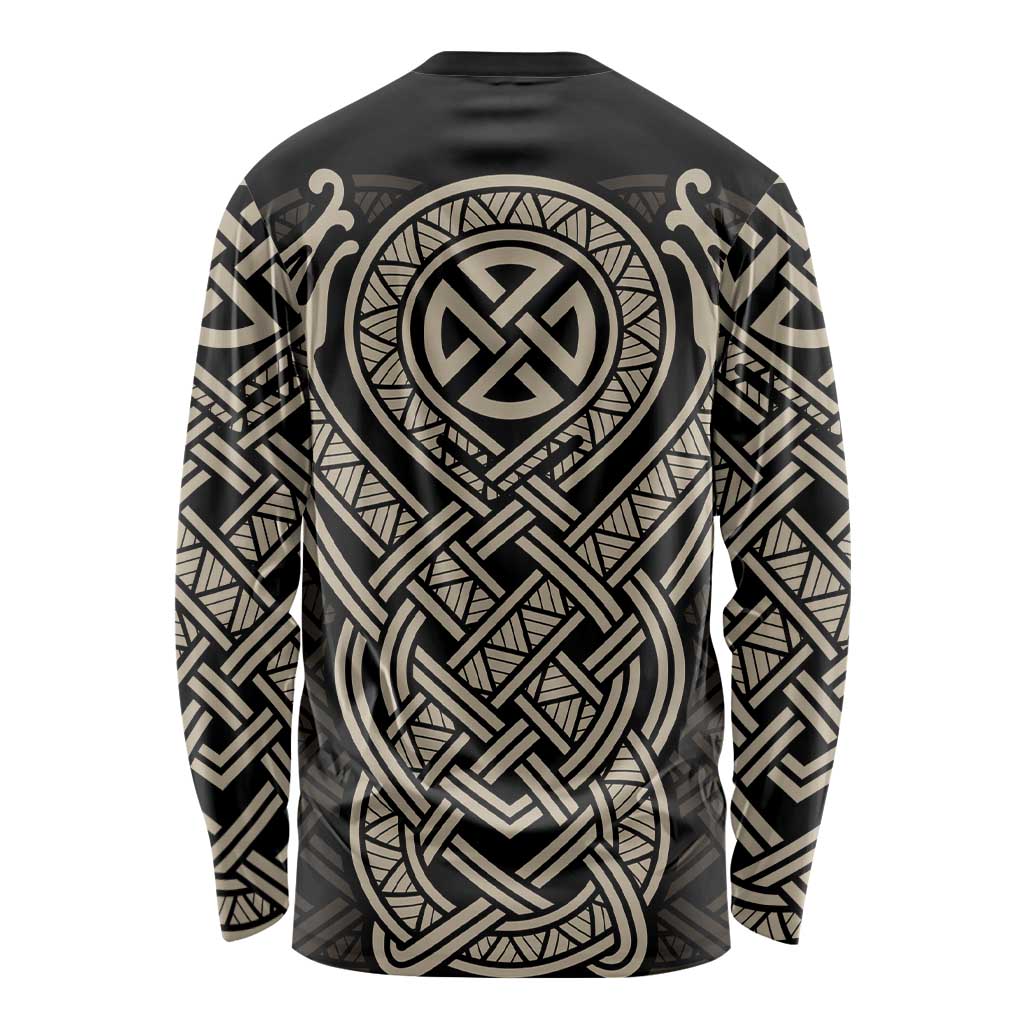 Celtic Trinity Knot Raven Emblem Long Sleeve Shirt Intricate Norse Tribal Knotwork Illustration