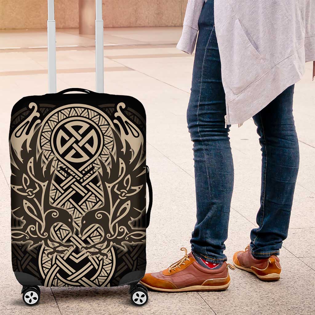 Celtic Trinity Knot Raven Emblem Luggage Cover Intricate Norse Tribal Knotwork Illustration