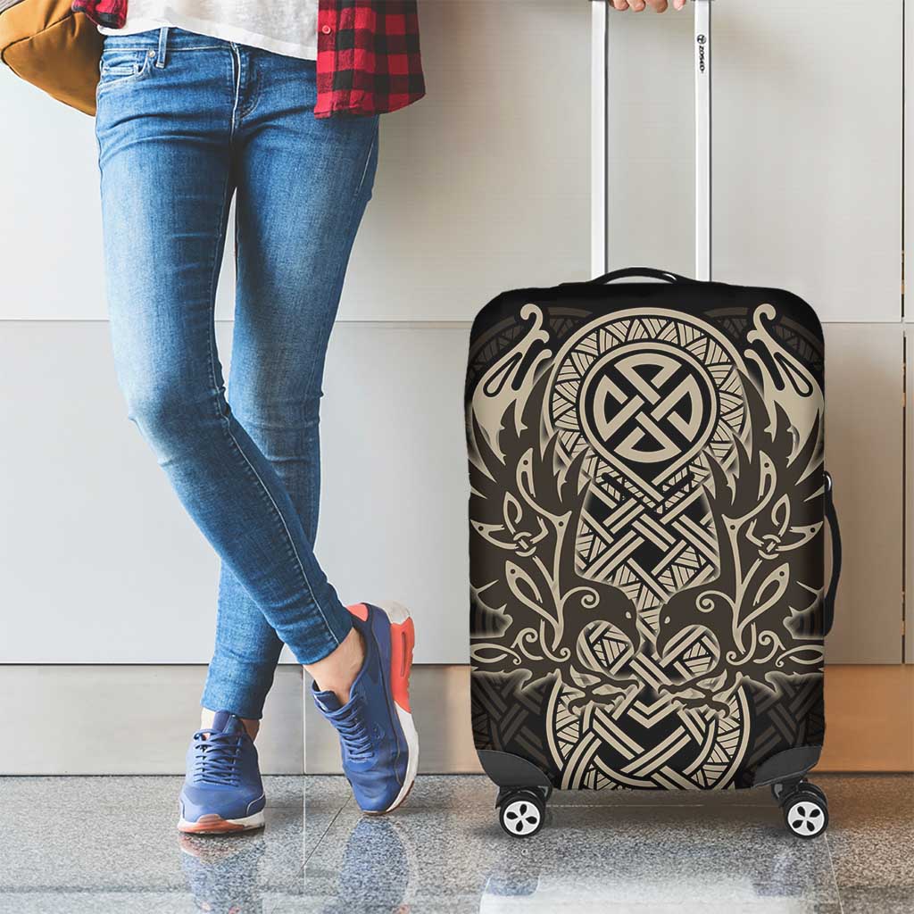 Celtic Trinity Knot Raven Emblem Luggage Cover Intricate Norse Tribal Knotwork Illustration