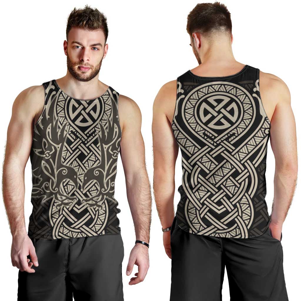Celtic Trinity Knot Raven Emblem Men Tank Top Intricate Norse Tribal Knotwork Illustration