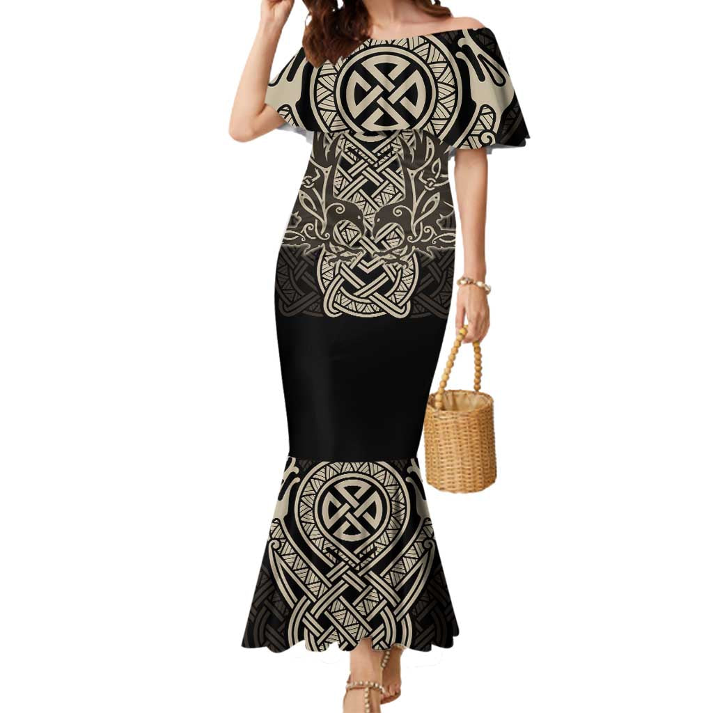 Celtic Trinity Knot Raven Emblem Mermaid Dress Intricate Norse Tribal Knotwork Illustration