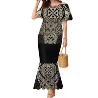 Celtic Trinity Knot Raven Emblem Mermaid Dress Intricate Norse Tribal Knotwork Illustration