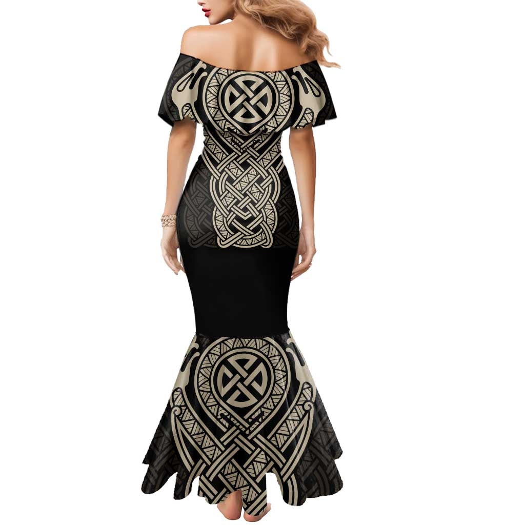 Celtic Trinity Knot Raven Emblem Mermaid Dress Intricate Norse Tribal Knotwork Illustration
