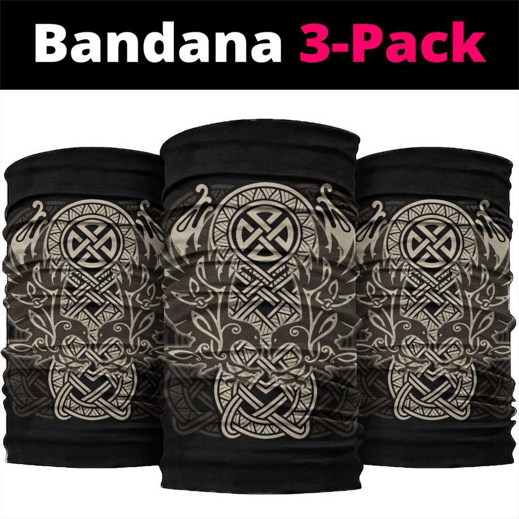 Celtic Trinity Knot Raven Emblem Neck Gaiter Intricate Norse Tribal Knotwork Illustration