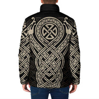 Celtic Trinity Knot Raven Emblem Padded Jacket Intricate Norse Tribal Knotwork Illustration