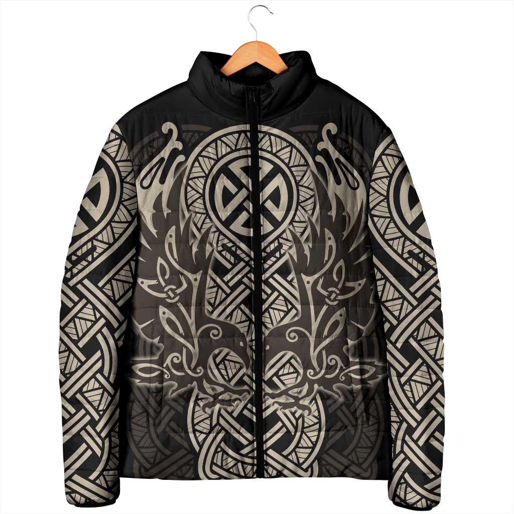 Celtic Trinity Knot Raven Emblem Padded Jacket Intricate Norse Tribal Knotwork Illustration