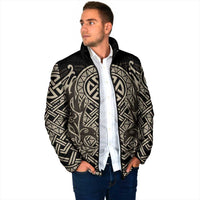 Celtic Trinity Knot Raven Emblem Padded Jacket Intricate Norse Tribal Knotwork Illustration