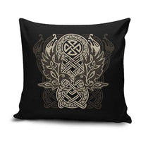 Celtic Trinity Knot Raven Emblem Pillow Cover Intricate Norse Tribal Knotwork Illustration