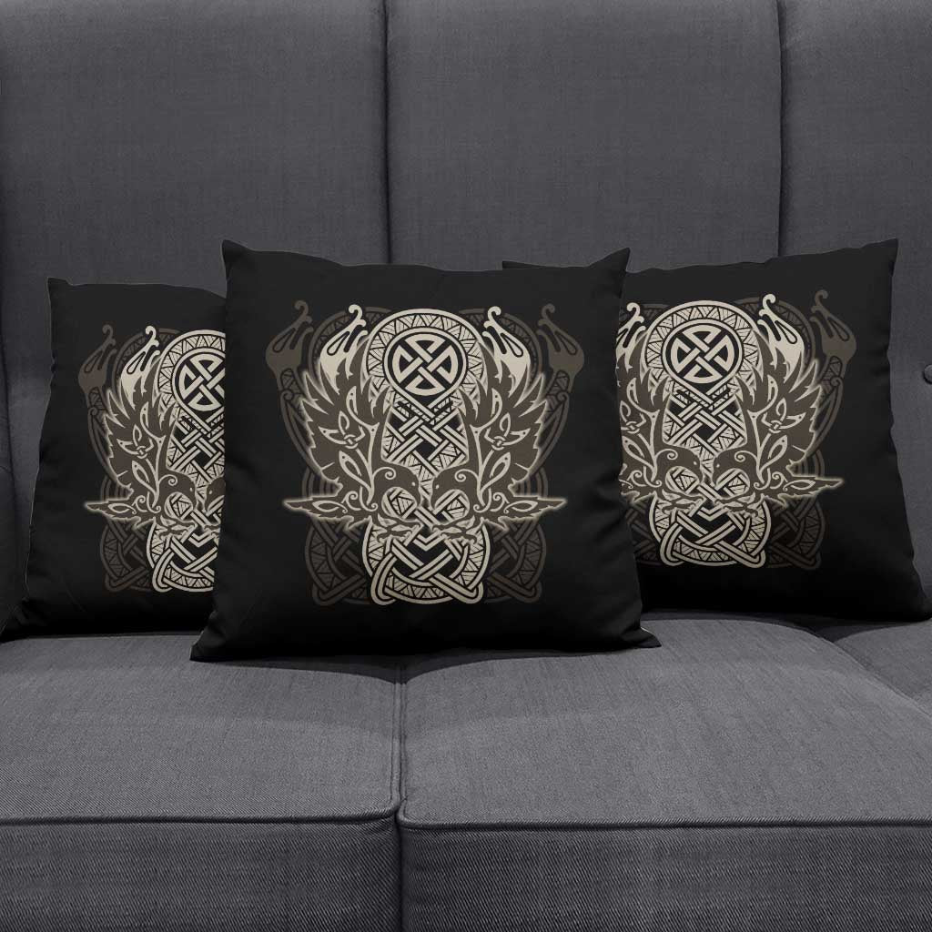 Celtic Trinity Knot Raven Emblem Pillow Cover Intricate Norse Tribal Knotwork Illustration
