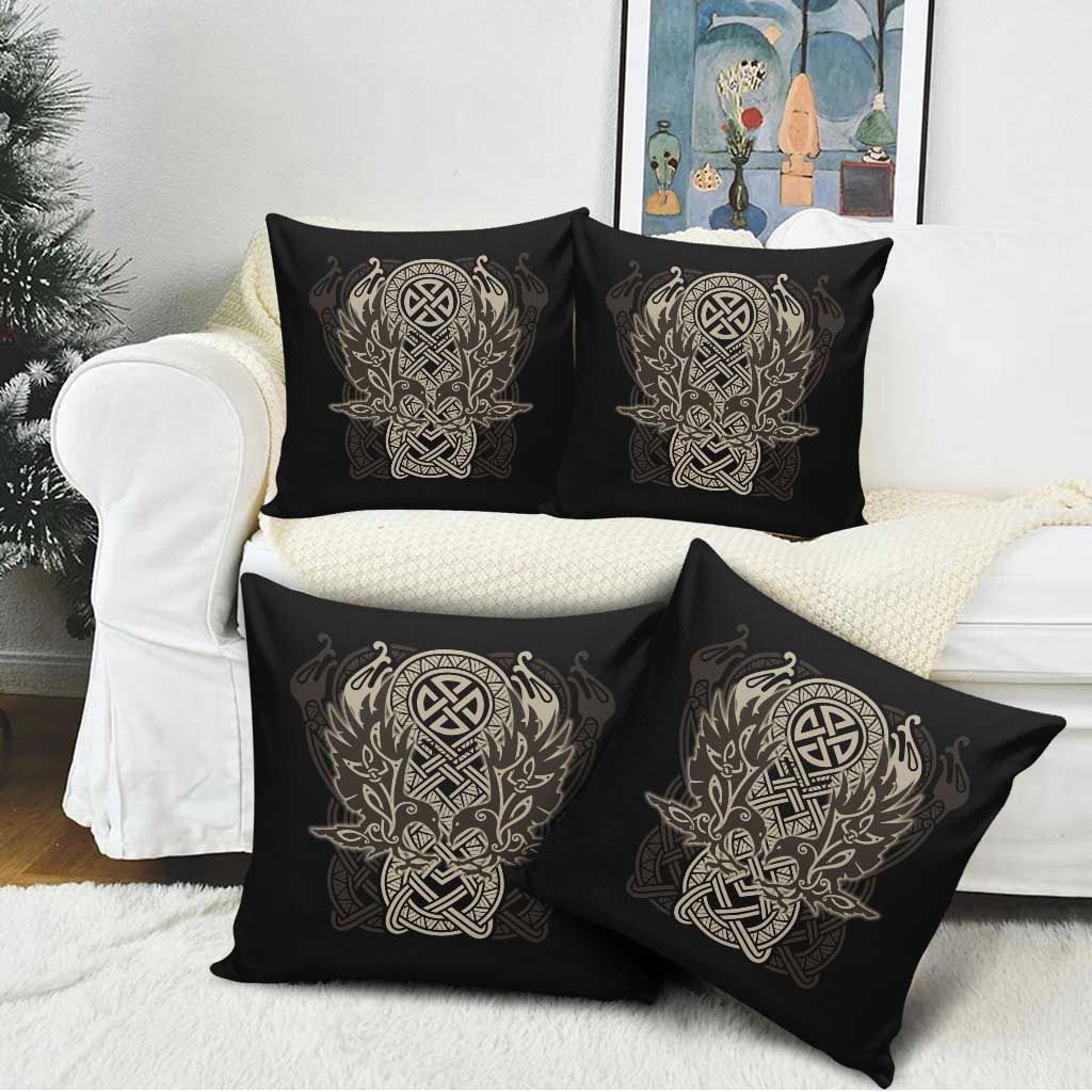 Celtic Trinity Knot Raven Emblem Pillow Cover Intricate Norse Tribal Knotwork Illustration