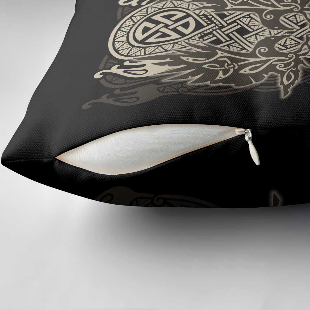 Celtic Trinity Knot Raven Emblem Pillow Cover Intricate Norse Tribal Knotwork Illustration