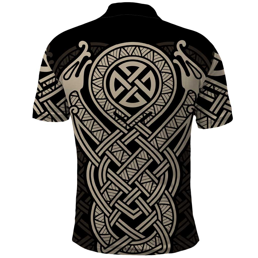 Celtic Trinity Knot Raven Emblem Polo Shirt Intricate Norse Tribal Knotwork Illustration