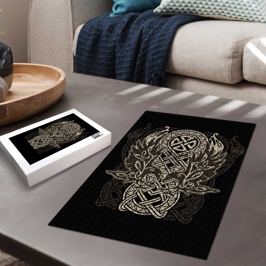 Celtic Trinity Knot Raven Emblem Puzzle Intricate Norse Tribal Knotwork Illustration