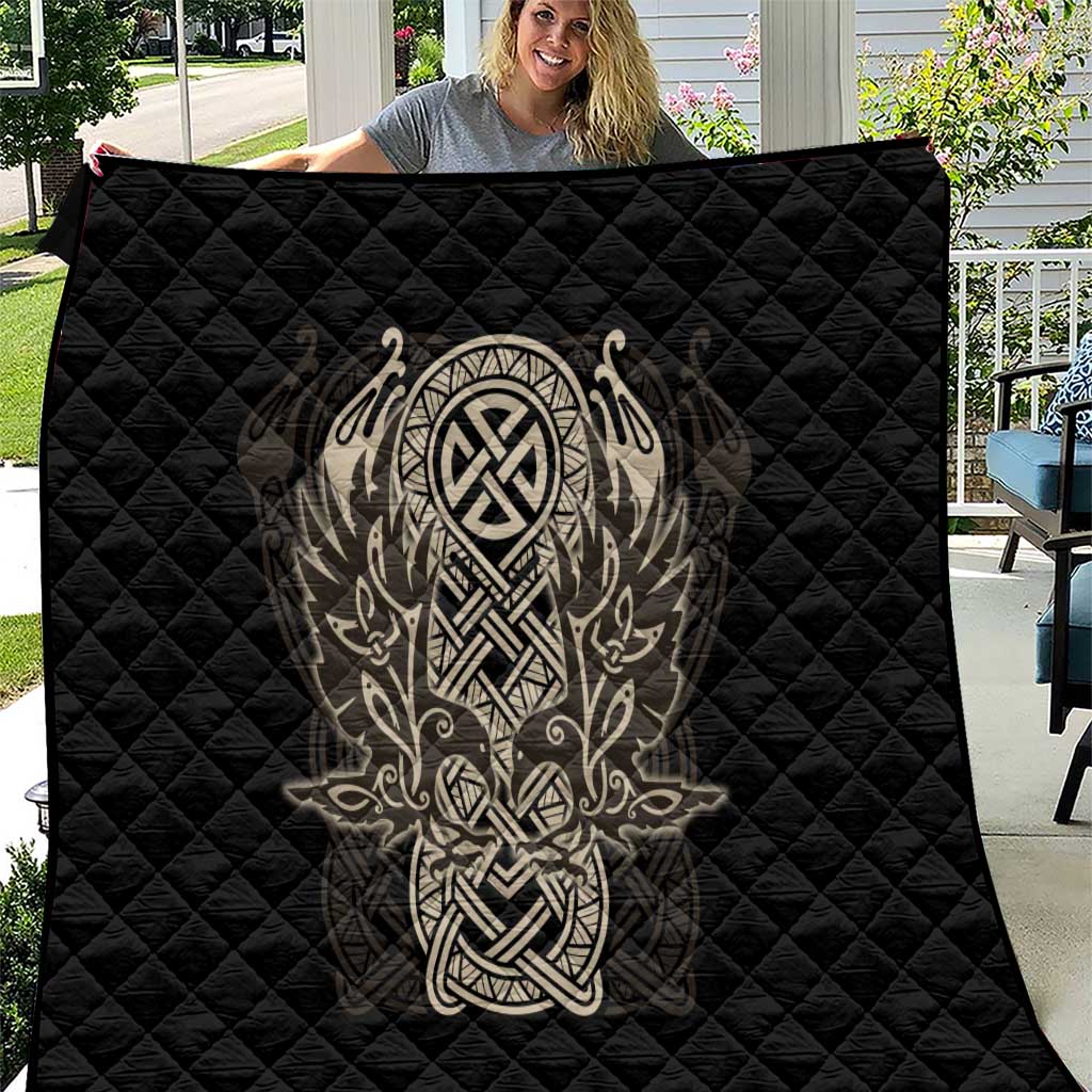 Celtic Trinity Knot Raven Emblem Quilt Intricate Norse Tribal Knotwork Illustration