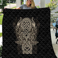 Celtic Trinity Knot Raven Emblem Quilt Intricate Norse Tribal Knotwork Illustration