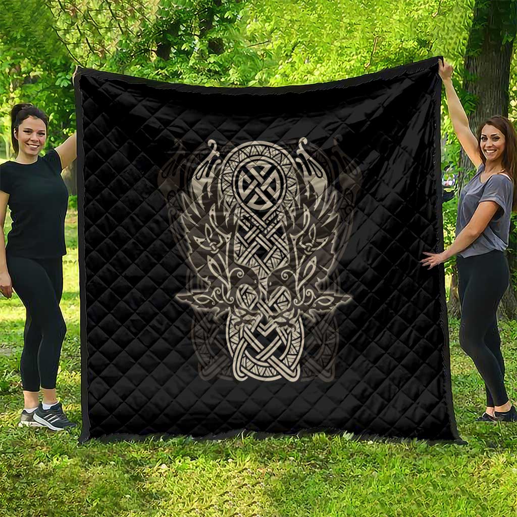 Celtic Trinity Knot Raven Emblem Quilt Intricate Norse Tribal Knotwork Illustration
