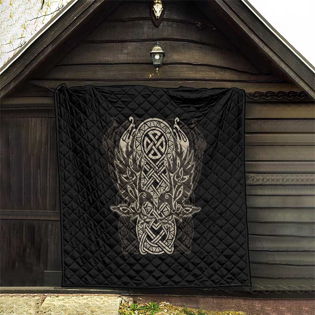 Celtic Trinity Knot Raven Emblem Quilt Intricate Norse Tribal Knotwork Illustration