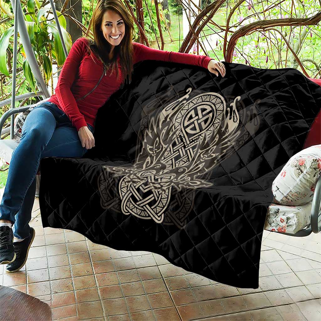 Celtic Trinity Knot Raven Emblem Quilt Intricate Norse Tribal Knotwork Illustration