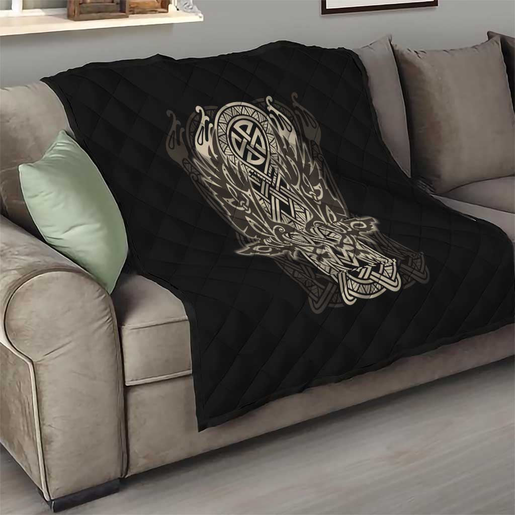 Celtic Trinity Knot Raven Emblem Quilt Intricate Norse Tribal Knotwork Illustration