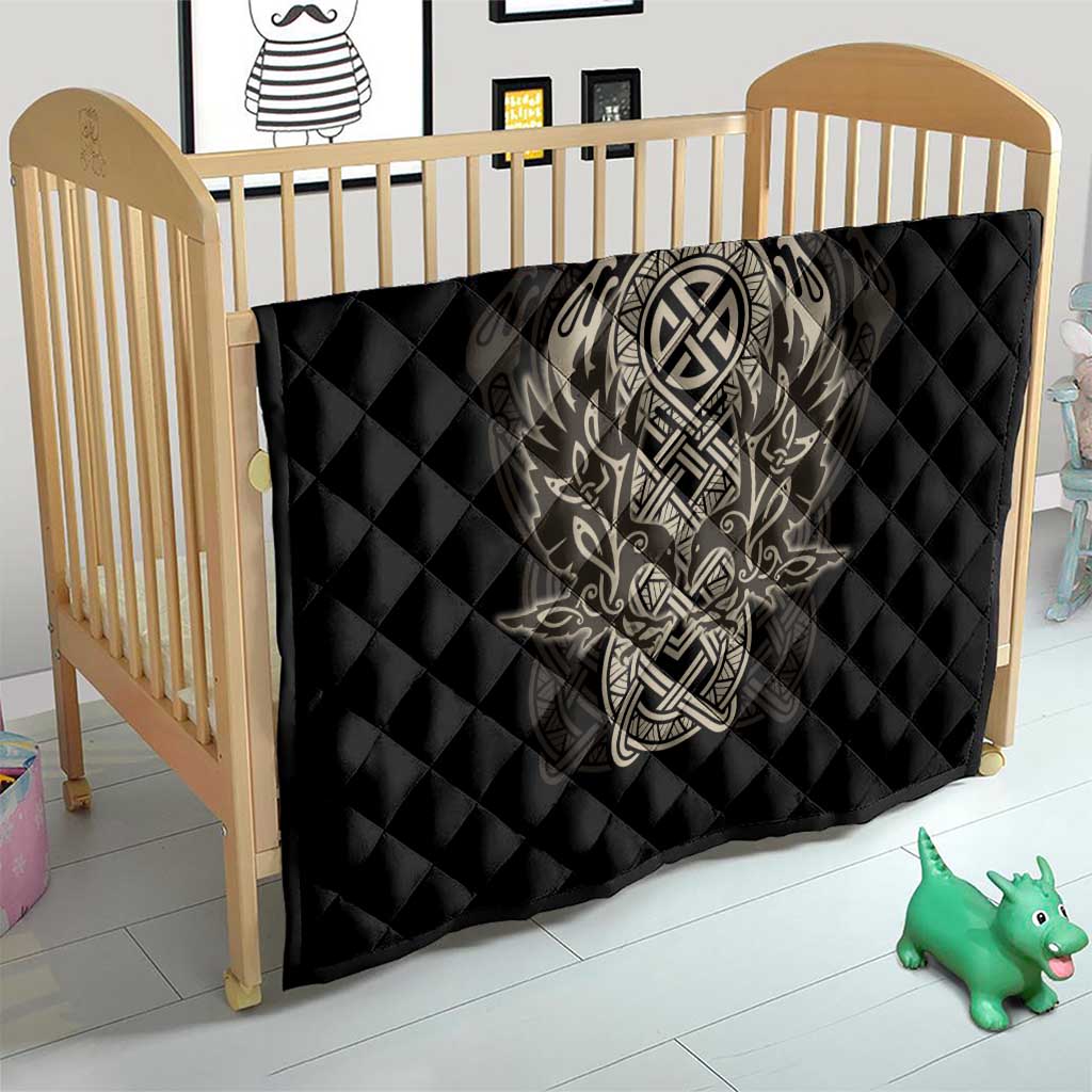 Celtic Trinity Knot Raven Emblem Quilt Intricate Norse Tribal Knotwork Illustration