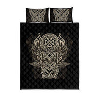 Celtic Trinity Knot Raven Emblem Quilt Bed Set Intricate Norse Tribal Knotwork Illustration
